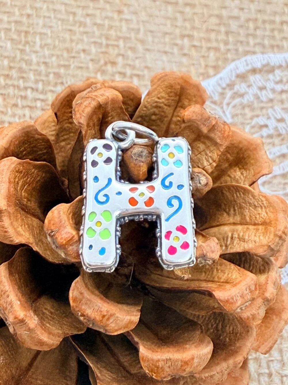 James Avery Enamel Consuela Floral Initial H Charm Sterling Silver